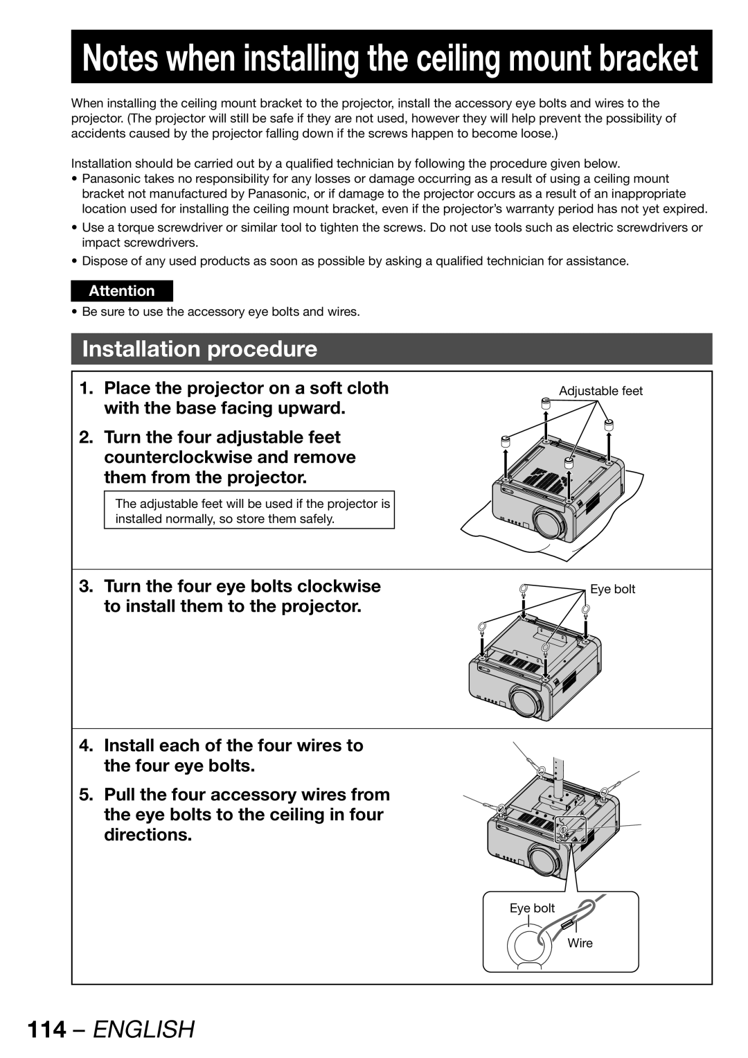 Panasonic TQBJ 0268-5 operating instructions Installation procedure 