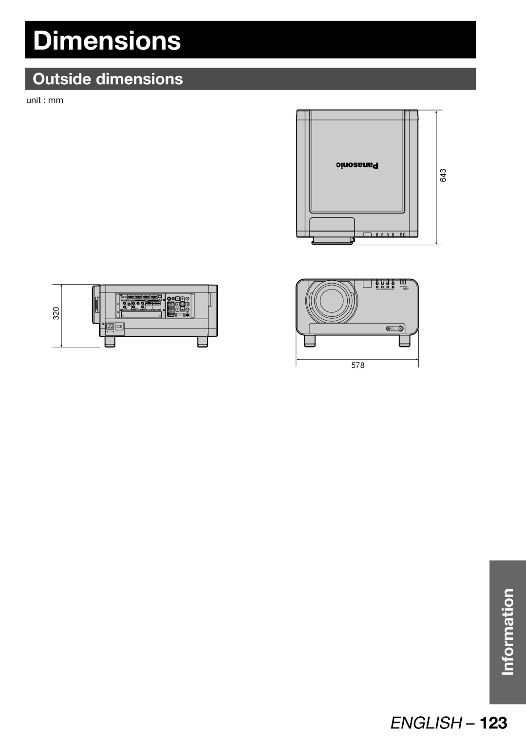 Panasonic TQBJ 0268-5 operating instructions Dimensions, Outside dimensions 