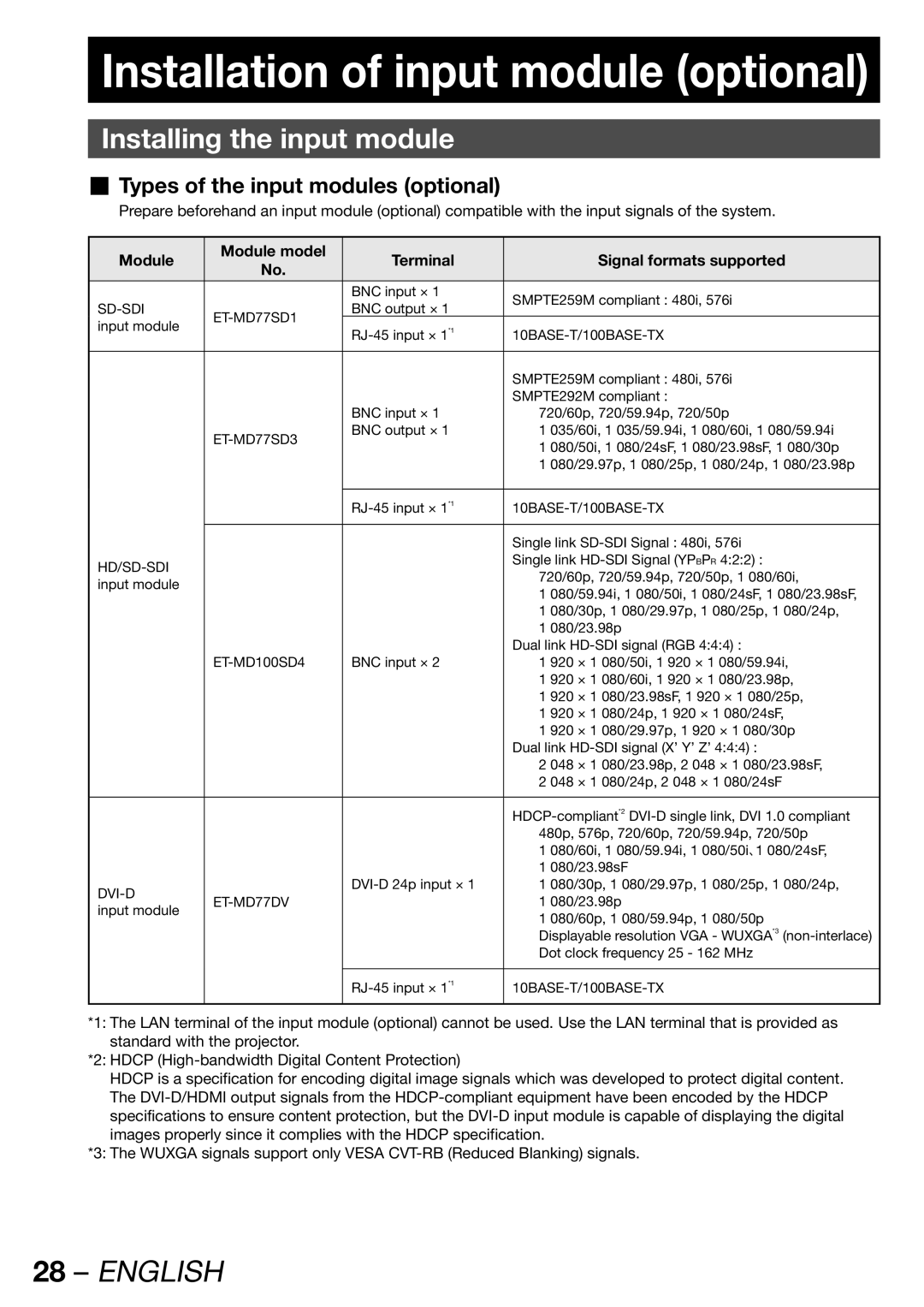 Panasonic TQBJ 0268-5 operating instructions Installation of input module optional, Installing the input module 