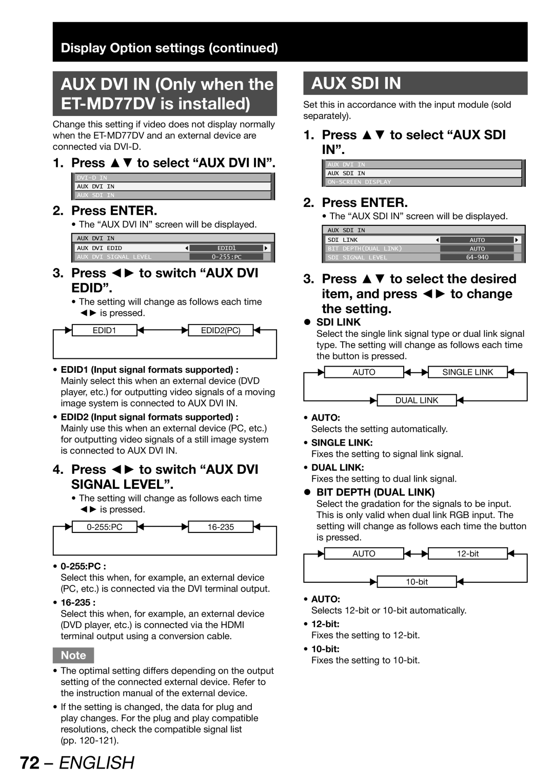 Panasonic TQBJ 0268-5 operating instructions AUX DVI in Only when ET-MD77DV is installed 