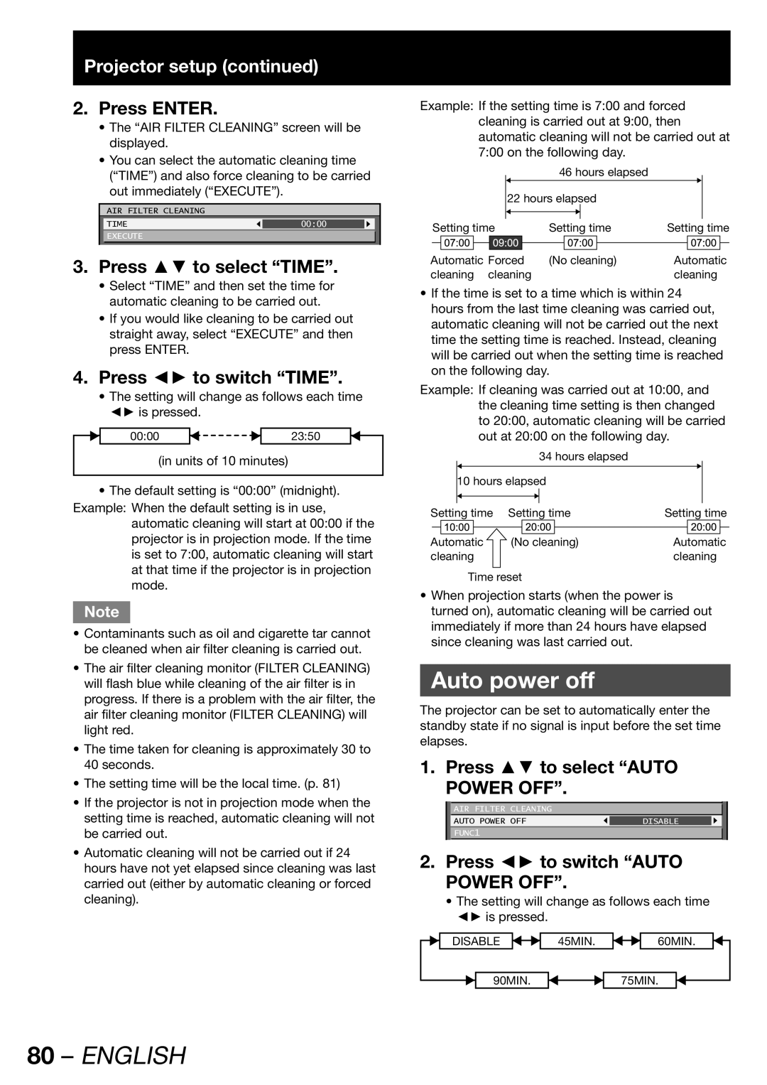 Panasonic TQBJ 0268-5 Auto power off, Press to select Time, Press to switch Time, Press to select Auto Power OFF 