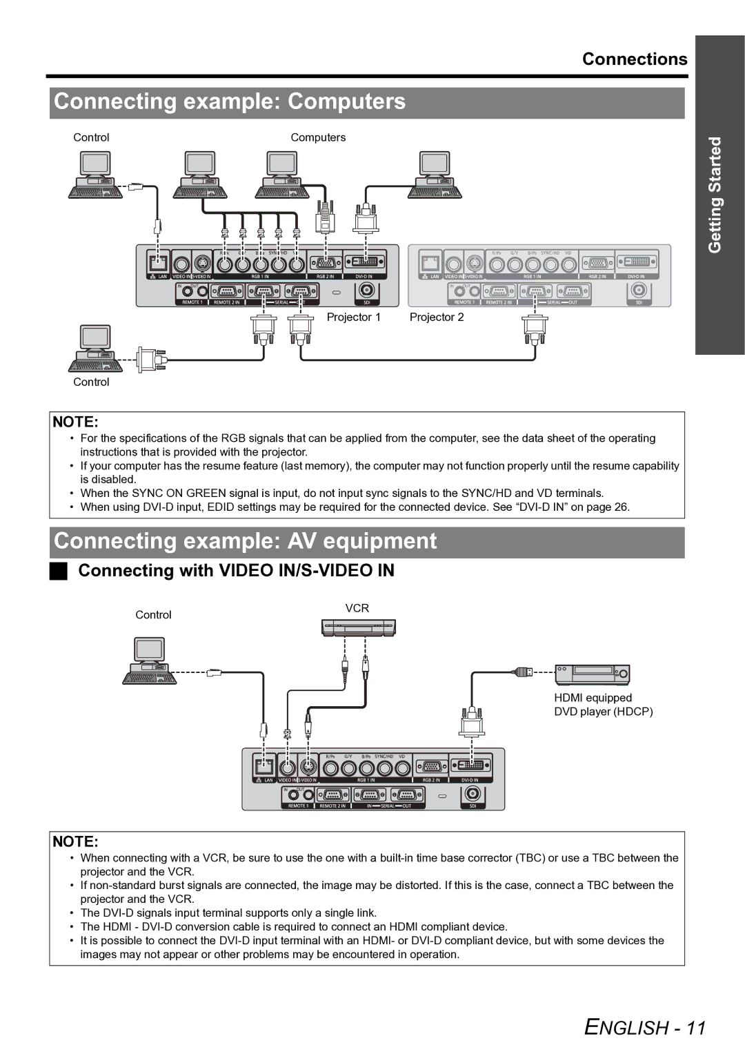 Panasonic TQBJ0299-3 manual Connecting example Computers, Connecting example AV equipment, Connections 