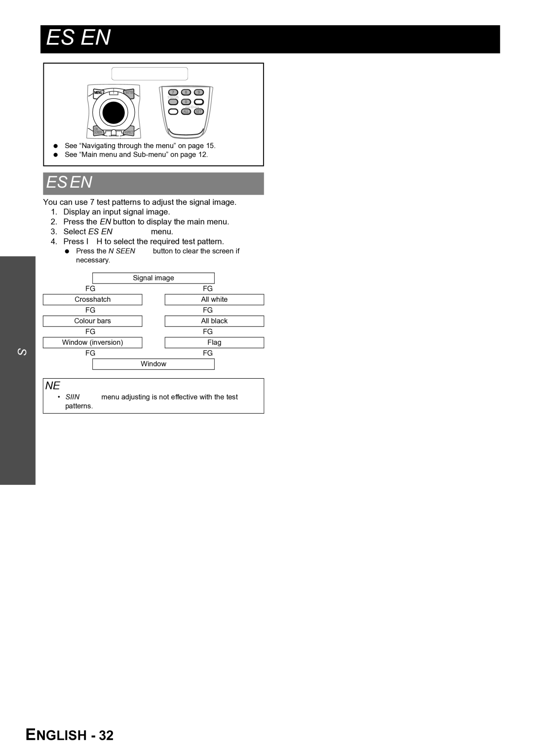 Panasonic TQBJ0299-3 manual Select Test Pattern menu, Press I H to select the required test pattern 