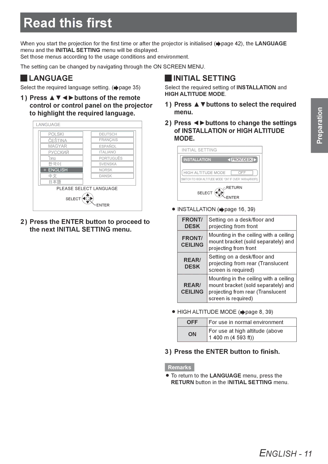 Panasonic TQBJ0302 manual Read this first, Jjlanguage, Jjinitial Setting, Press the Enter button to finish 