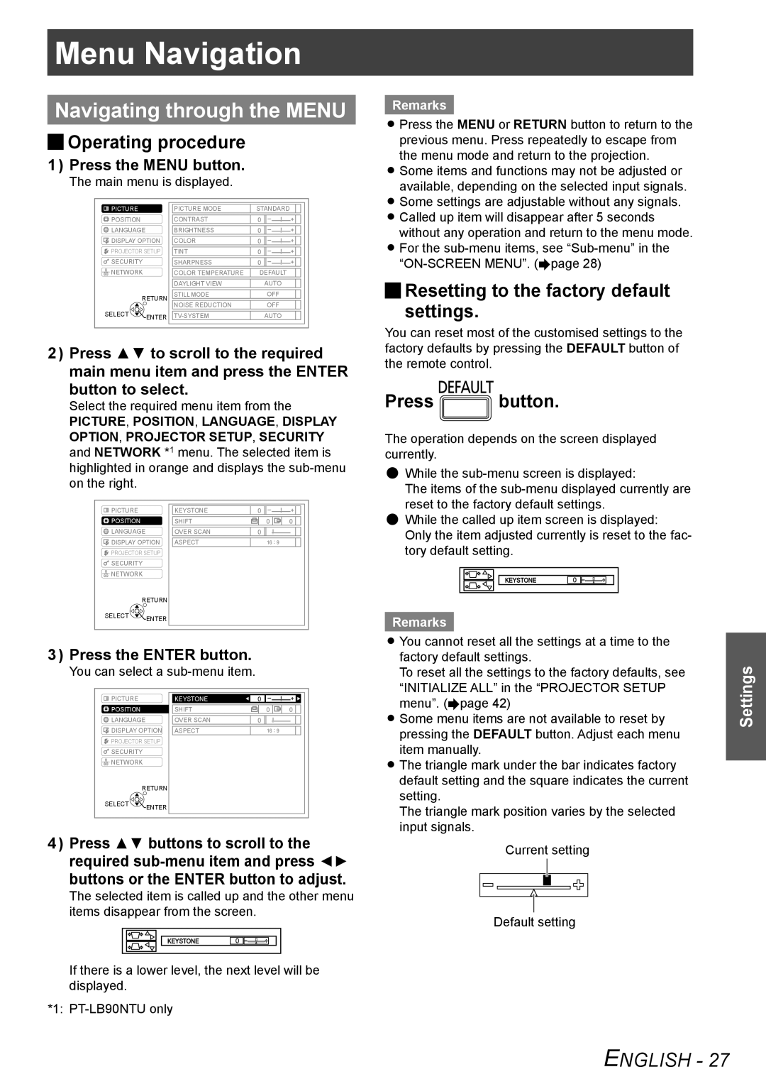 Panasonic TQBJ0302 manual Menu Navigation, Navigating through the Menu, JJOperating procedure 