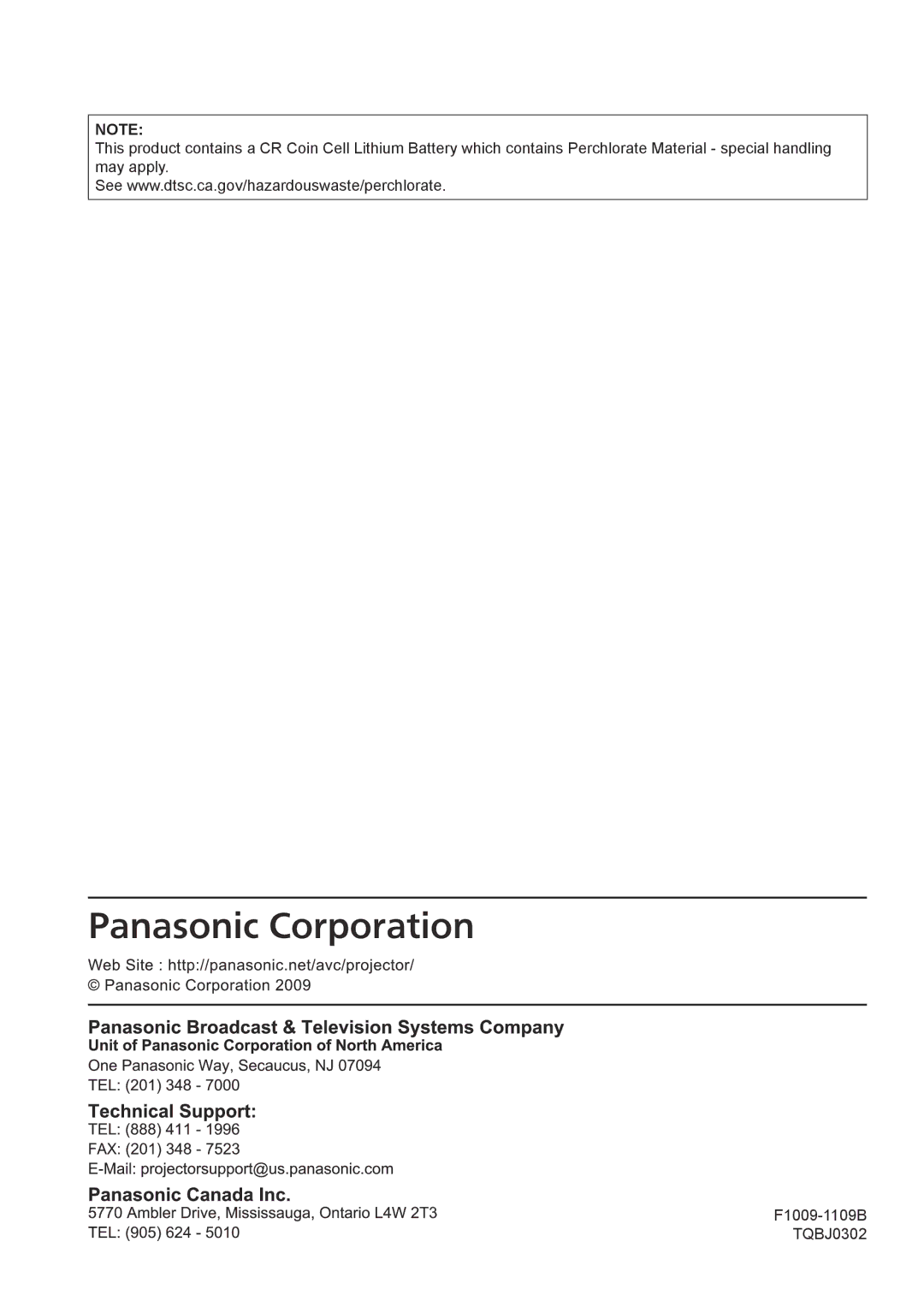 Panasonic TQBJ0302 manual 