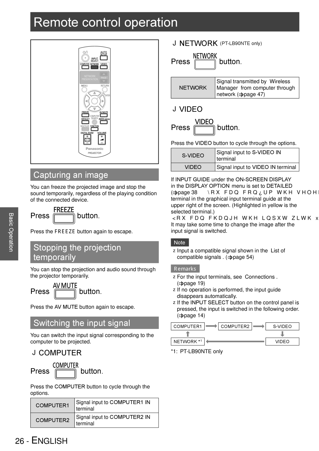 Panasonic TQBJ0303-1 manual Remotecontrolcontrolope ationoperation, Capturing an image, Stopping the projection temporarily 