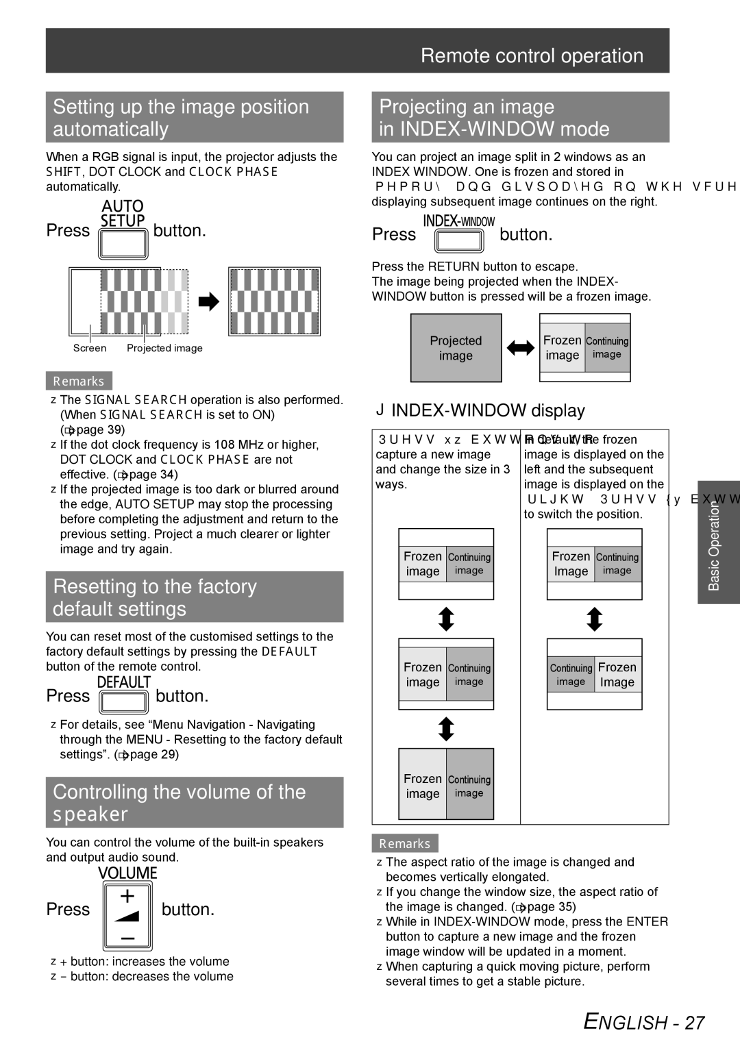 Panasonic TQBJ0303-1 manual Setting up the image position automatically, Resetting to the factory default settings 