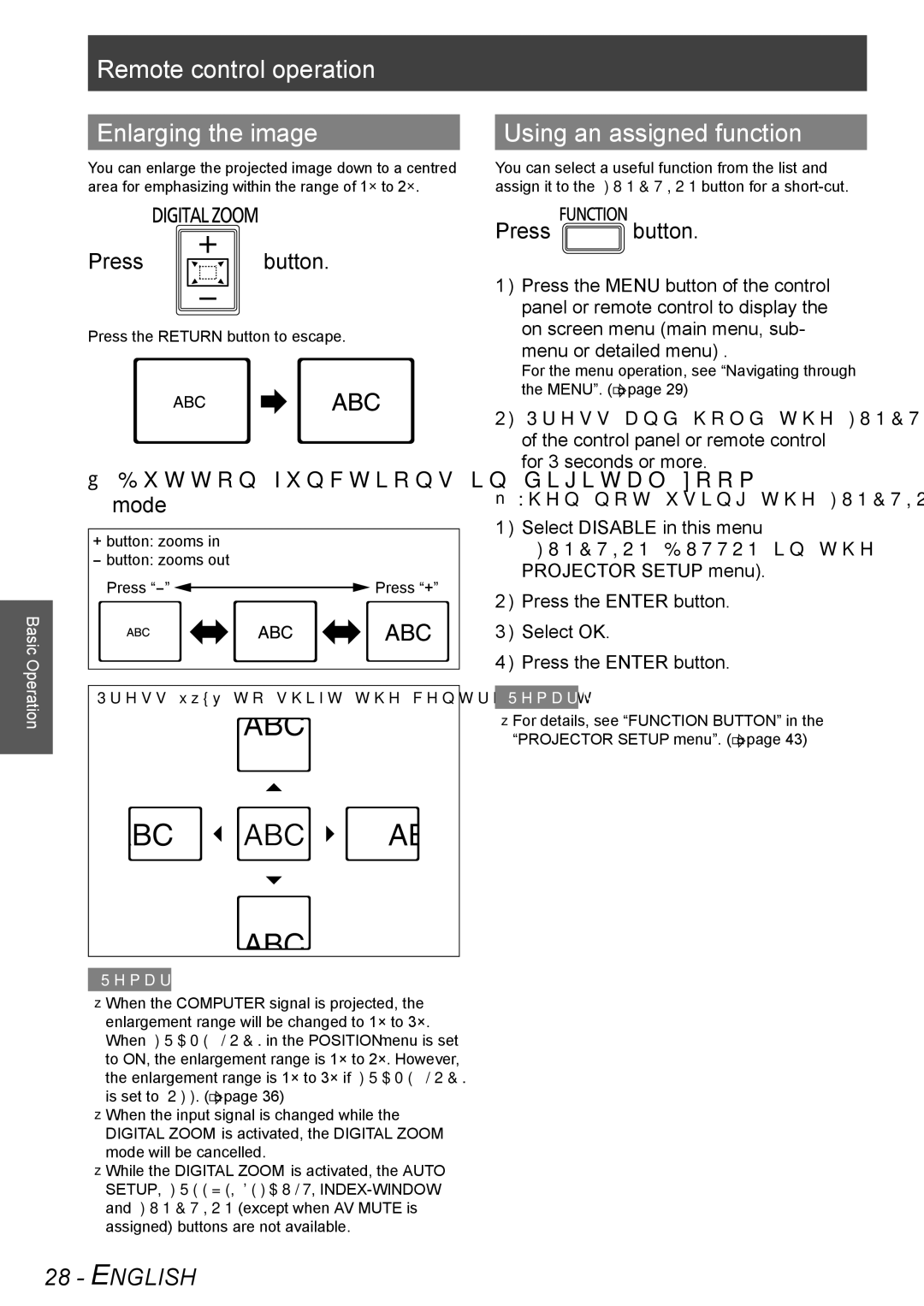 Panasonic TQBJ0303-1 manual JJButton functions in digital zoom mode, Press the Enter button Select OK 