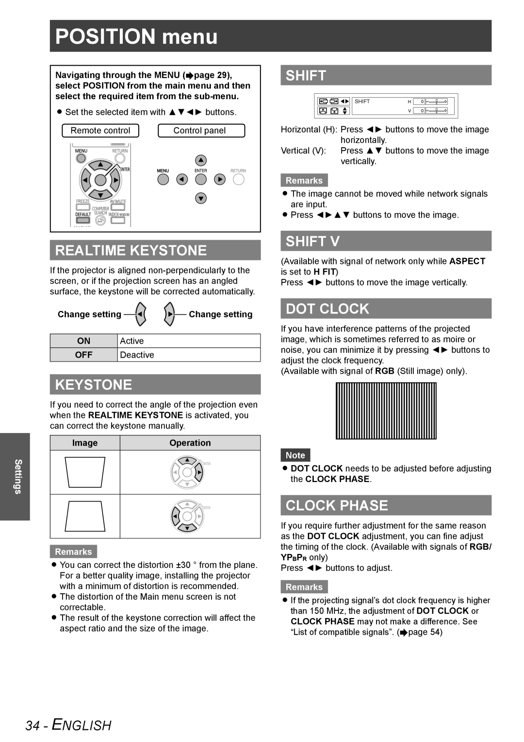 Panasonic TQBJ0303-1 manual Realtime Keystone, Shift, DOT Clock, Clock Phase 