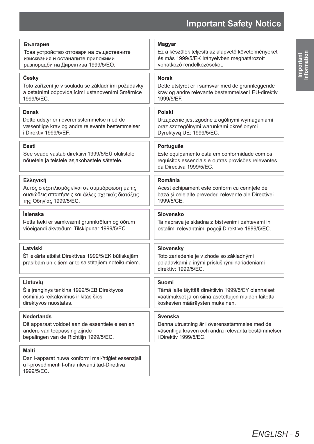 Panasonic TQBJ0303-1 manual Information 