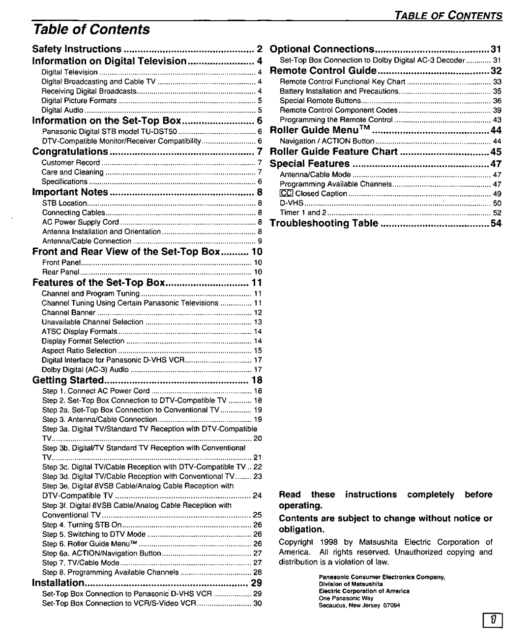 Panasonic TU-DST50 manual 