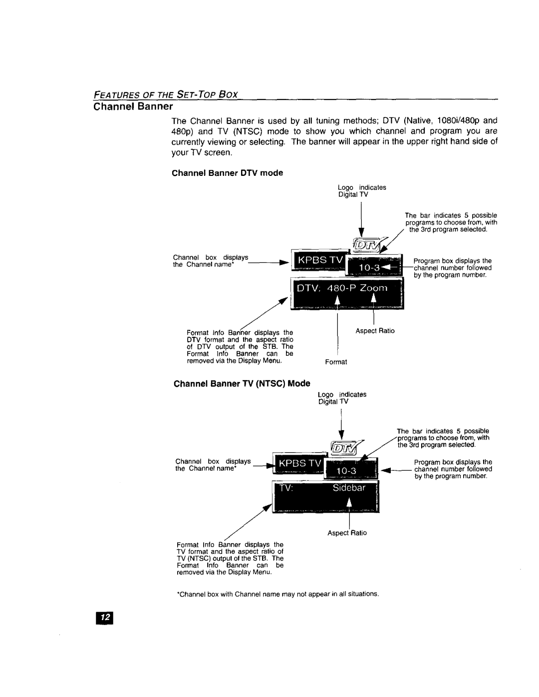 Panasonic TU-DST51 manual Channel Banner DTV mode, Format, Program selected 