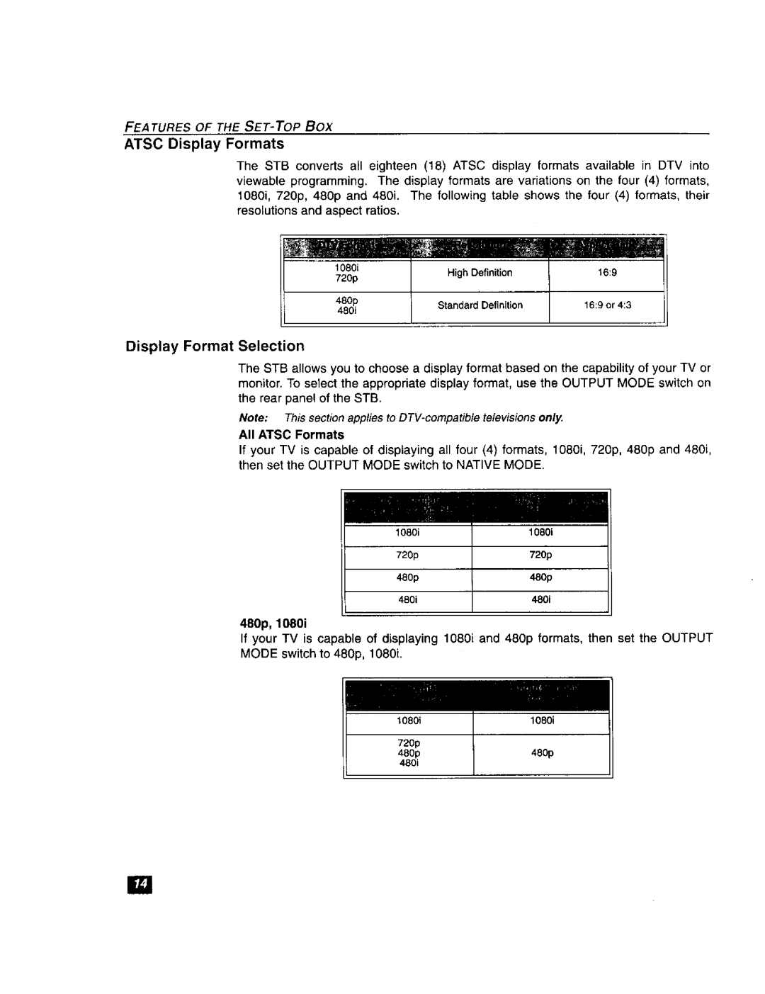 Panasonic TU-DST51 manual Atsc Display Formats, Display Format Selection, 1080i1080i 720p720p 480p480p 480i480i 