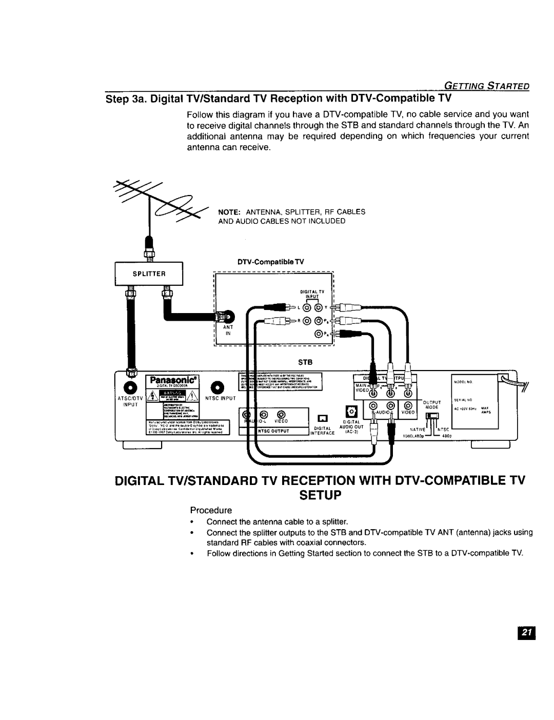 Panasonic TU-DST51 manual Digital TV/Standard TV Reception with DTV-Compatible TV 