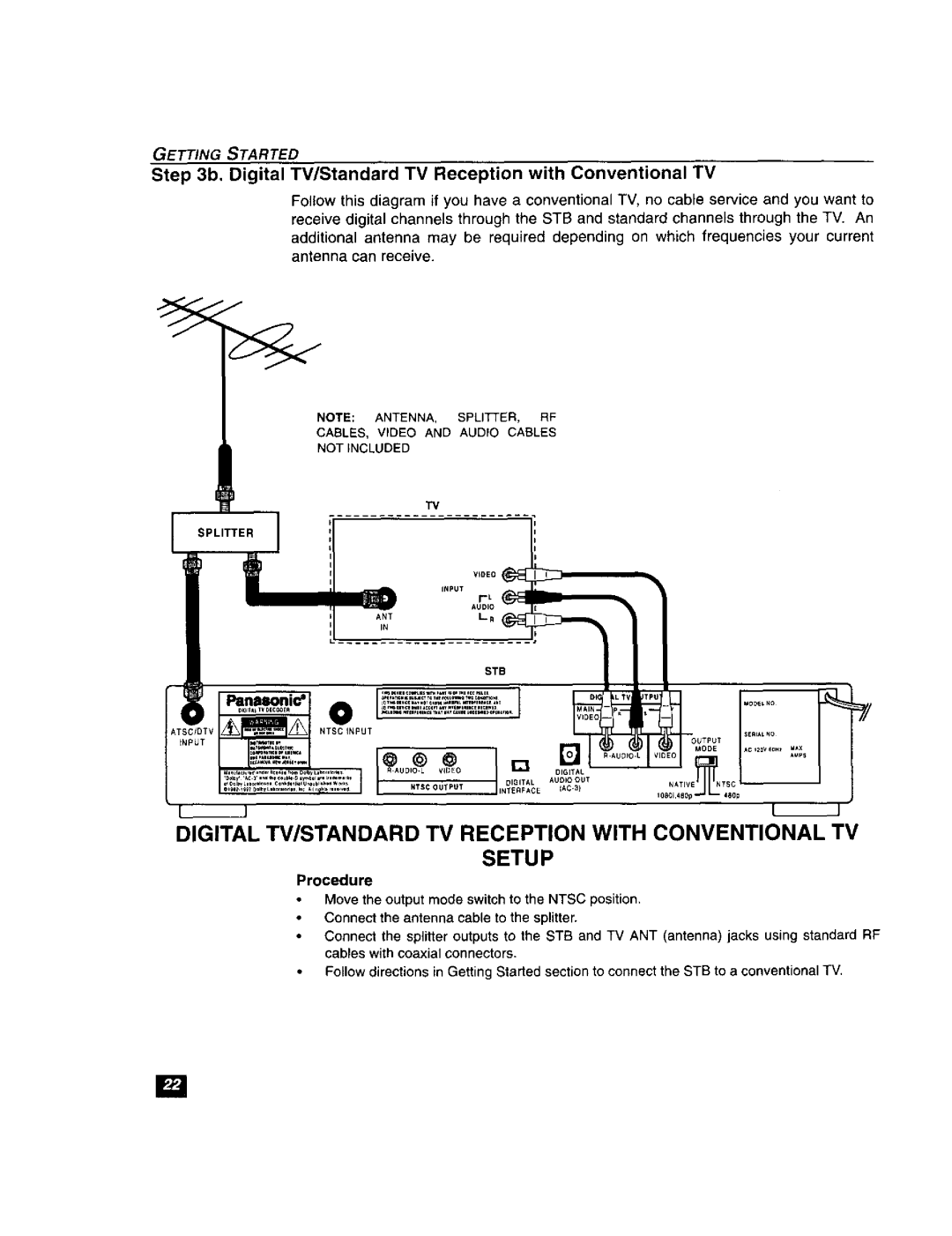 Panasonic TU-DST51 manual Digital TV/STANDARD TV Reception with Conventional TV Setup 