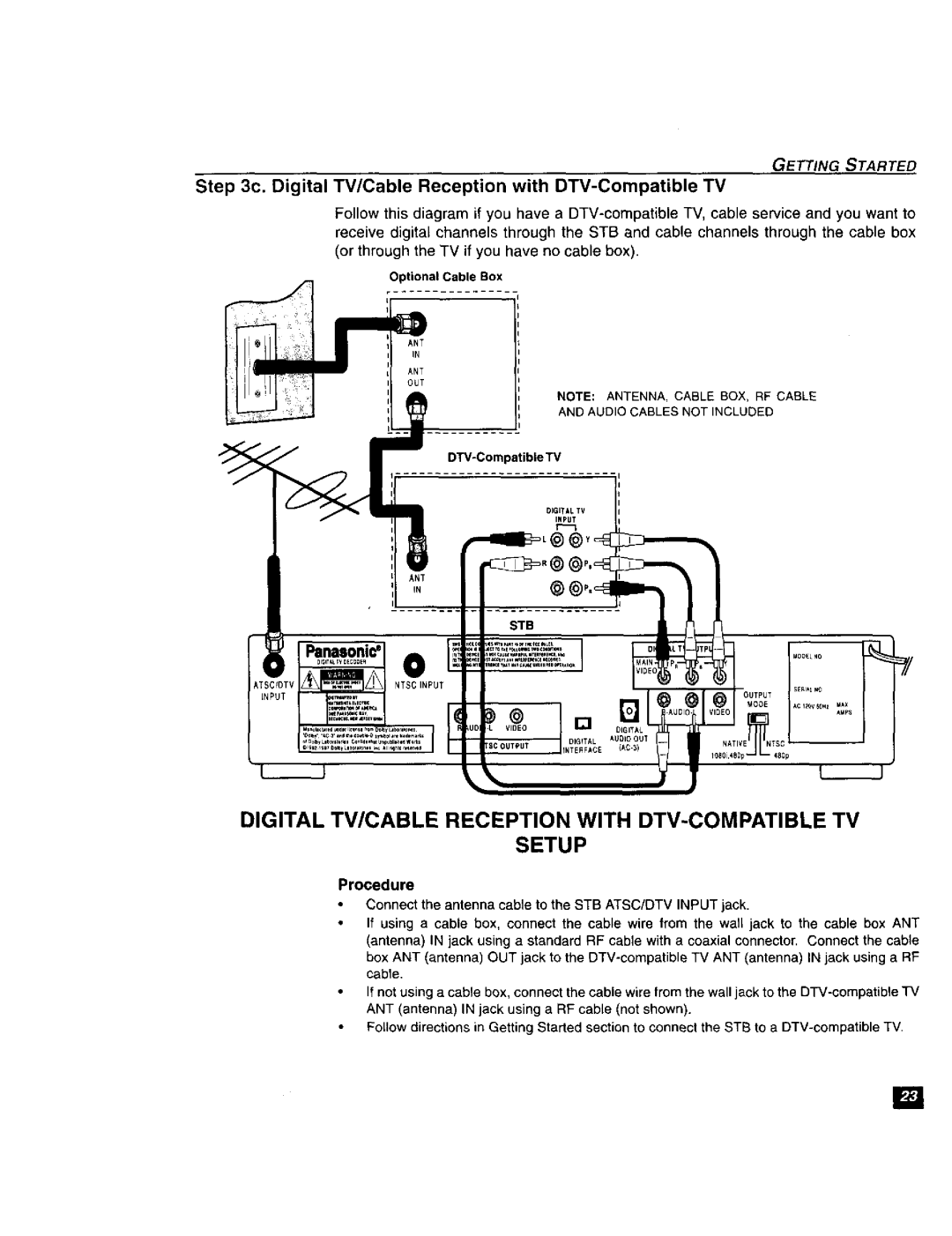 Panasonic TU-DST51 manual DIGITALTV/CABLE Reception with DTV-COMPATIBLETV Setup 