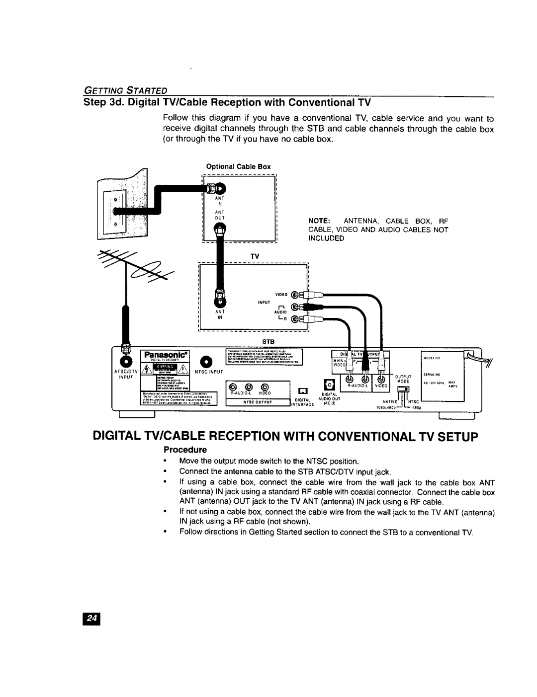 Panasonic TU-DST51 Digital TV/CABLE Reception with Conventional TV Setup, Digital TV/Cable Reception with Conventional TV 