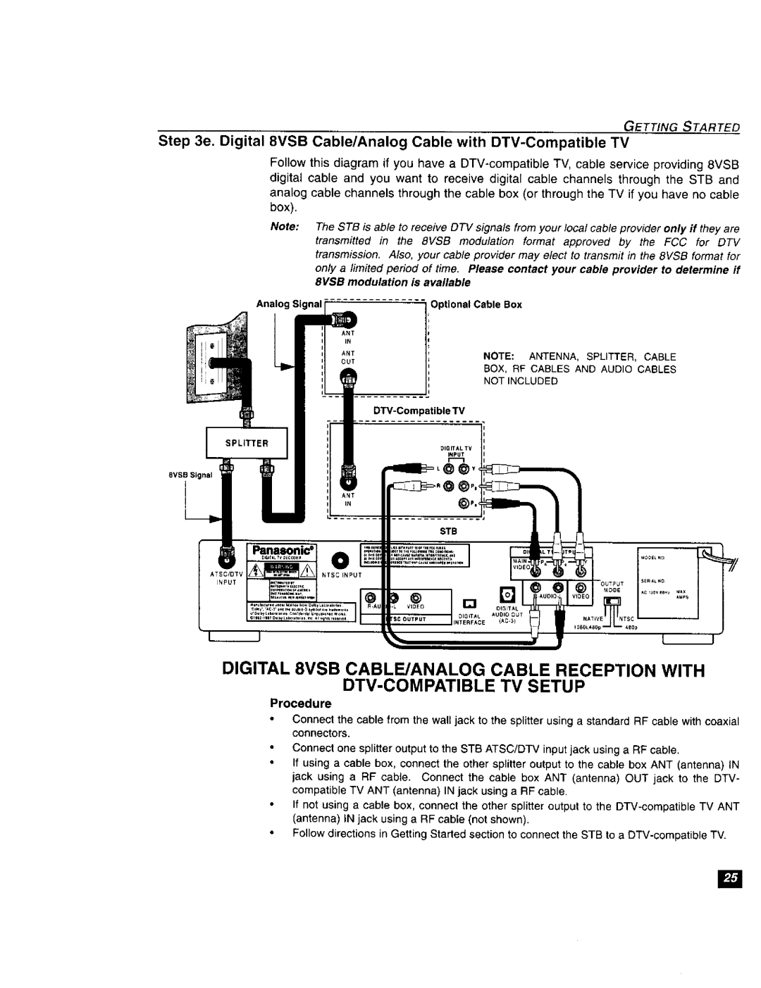 Panasonic TU-DST51 manual Digital 8VSB Cable/Analog Cable with DTV-Compatible TV 