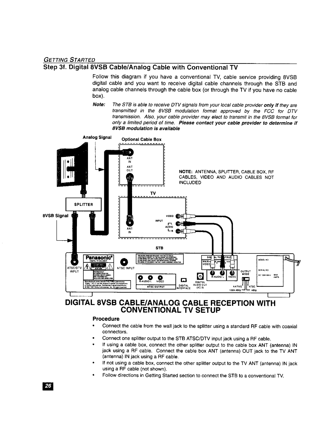 Panasonic TU-DST51 manual Digital 8VSB Cable/Analog Cable with Conventional TV, Dtv 