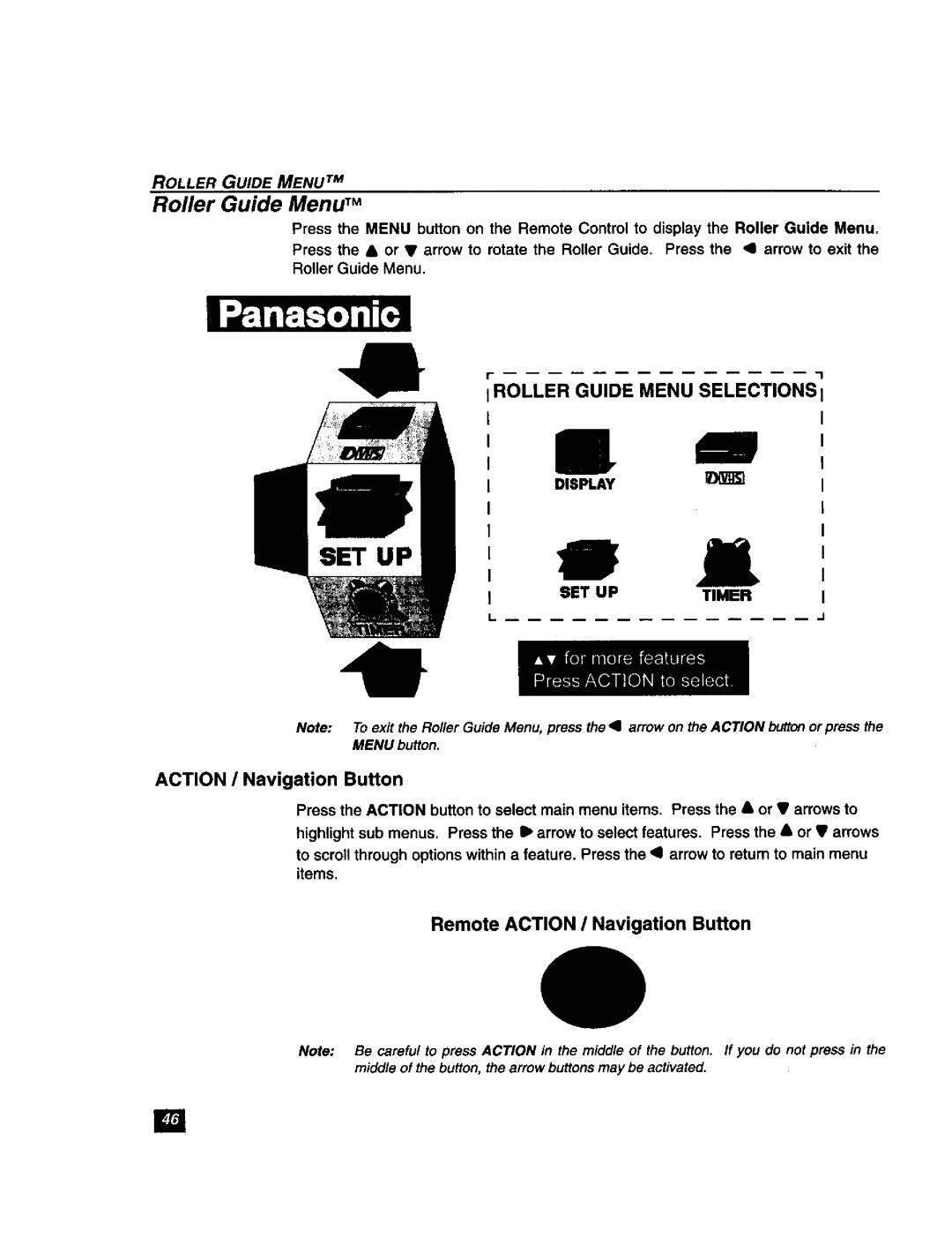 Panasonic TU-DST51 manual Roller Guide Menu TM, Remote Action ! Navigation Button 