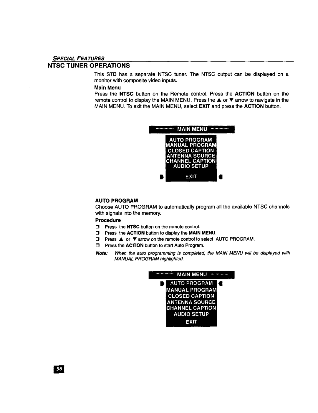 Panasonic TU-DST51 manual Ntsc Tuner Operations 