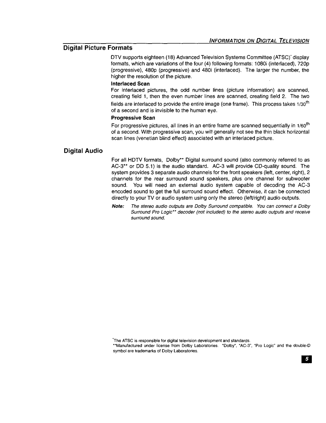 Panasonic TU-DST51 manual Digital Picture Formats, Digital Audio 