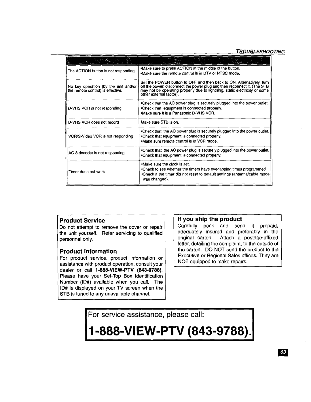 Panasonic TU-DST51 manual If you ship the product, Product Information, Make sure STB is on 