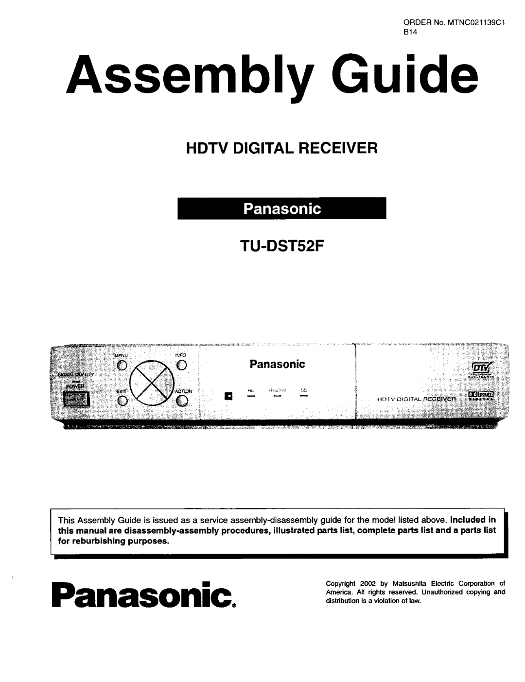 Panasonic TU-DST52F manual Assembly Guide 