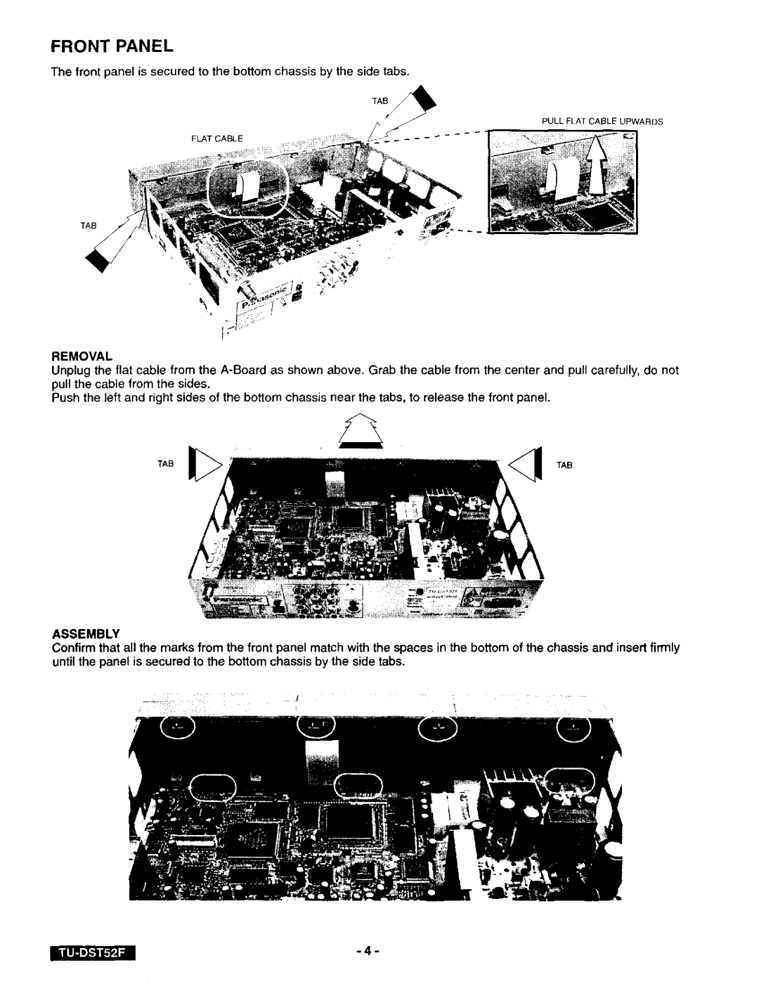 Panasonic TU-DST52F manual Front Panel, Tab 