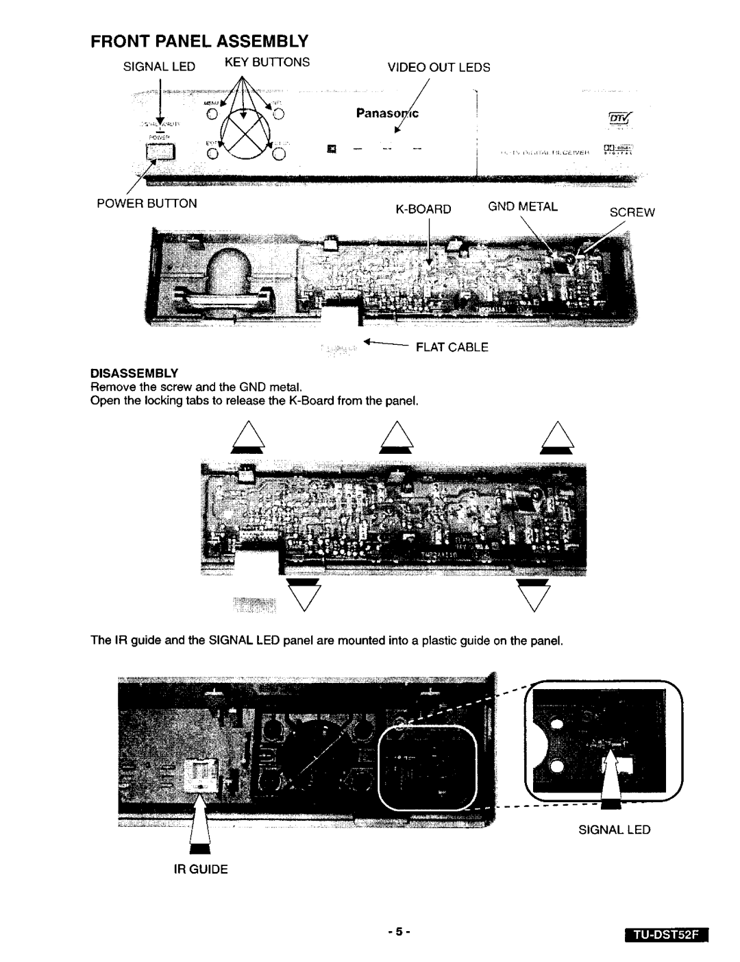 Panasonic TU-DST52F manual Front Panel Assembly, Panasc 