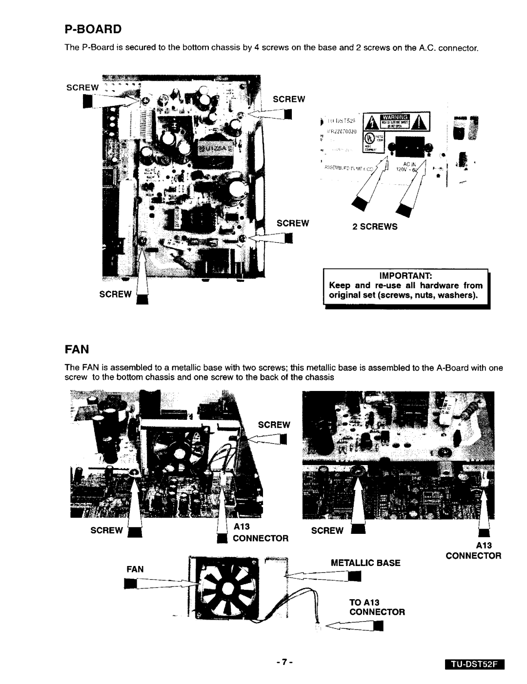 Panasonic TU-DST52F manual Fan, To A13 