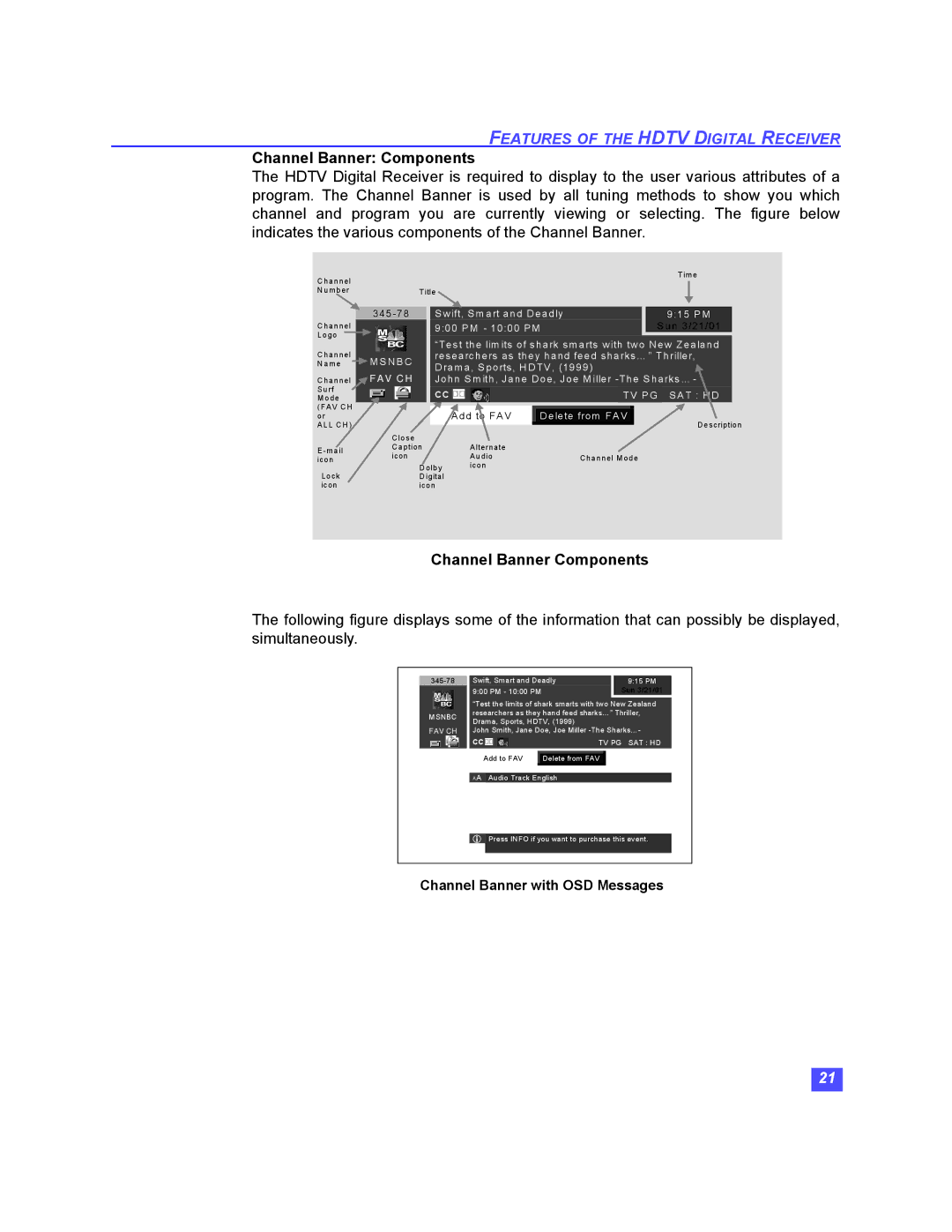 Panasonic TU-HDS20 manual Channel Banner Components, P G 