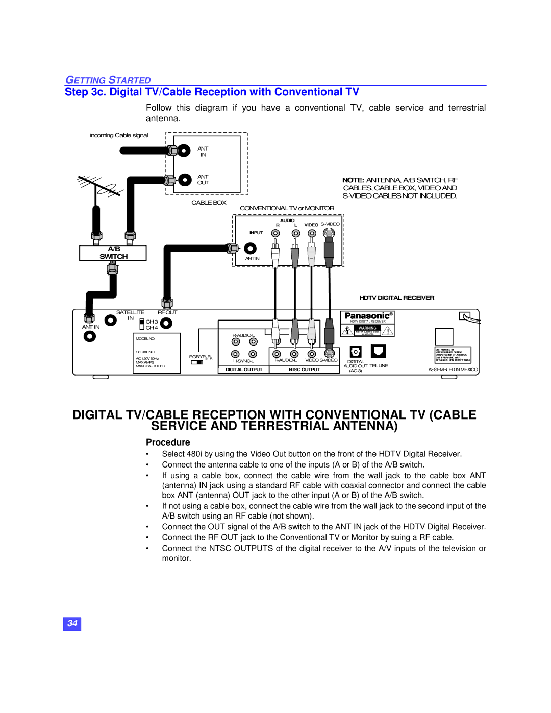 Panasonic TU-HDS20 manual Digital TV/Cable Reception with Conventional TV, Hdtv Digital Receiver 