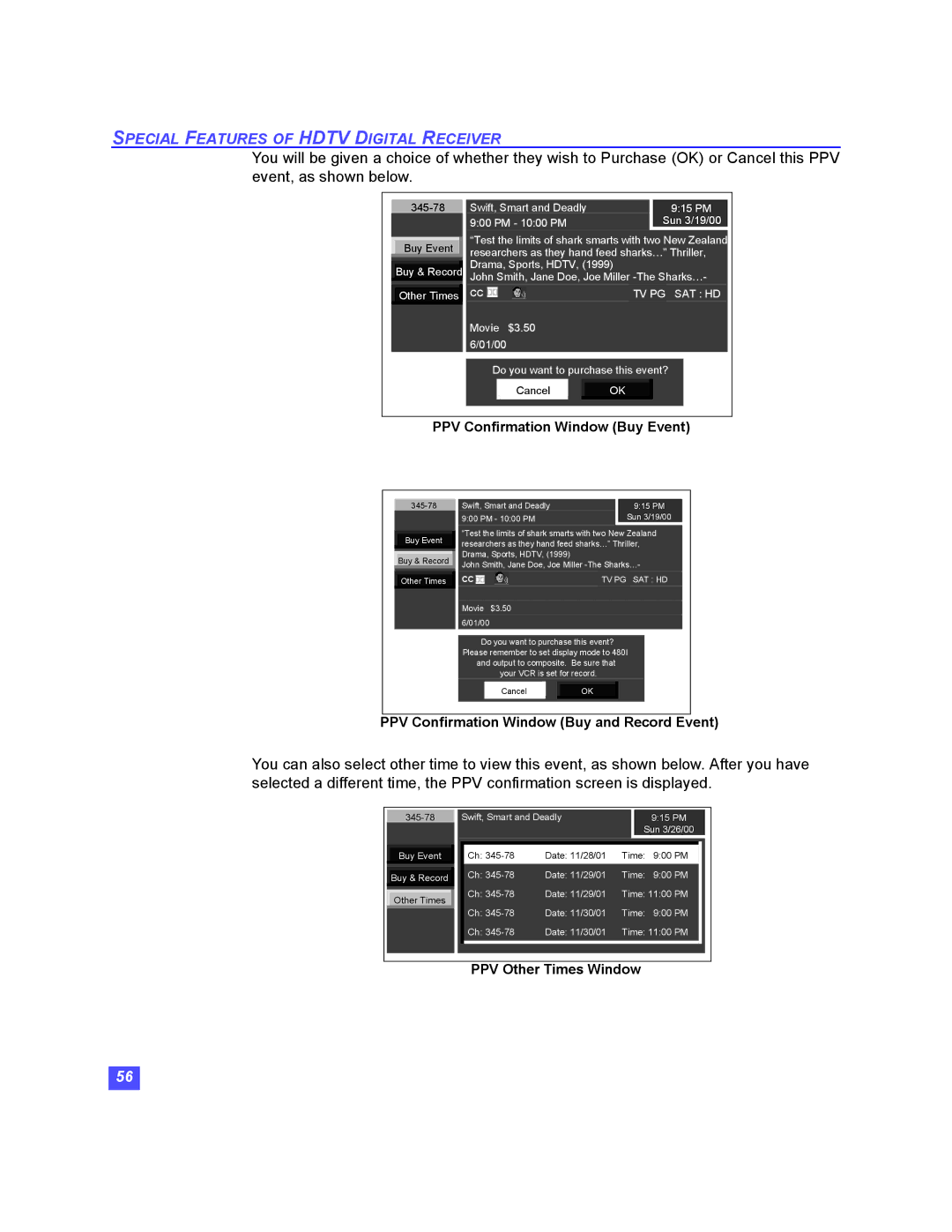 Panasonic TU-HDS20 manual PPV Confirmation Window Buy and Record Event 