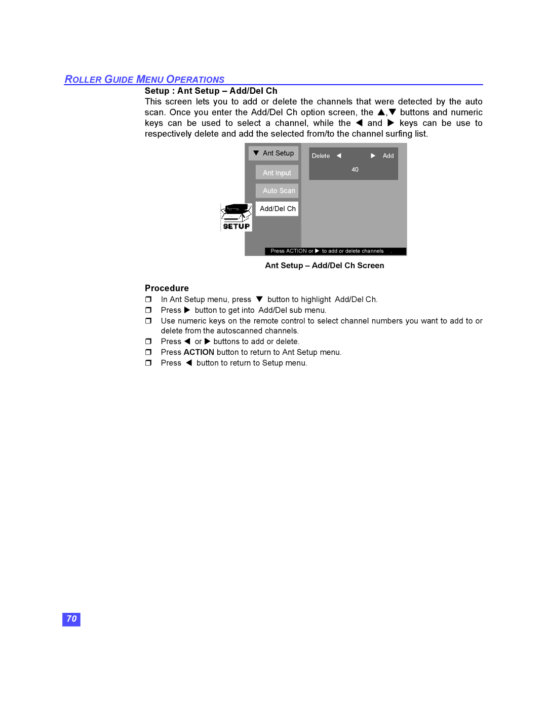 Panasonic TU-HDS20 manual Setup Ant Setup Add/Del Ch 