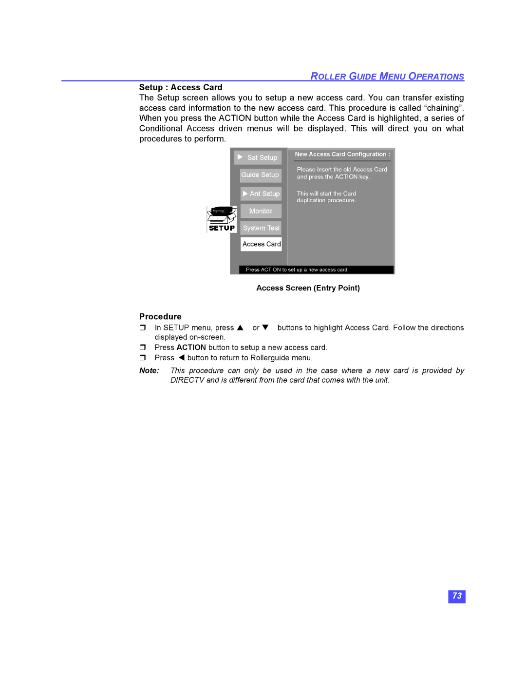 Panasonic TU-HDS20 manual Setup Access Card, Sat Setup Guide Setup Ant Setup Monitor System Test 