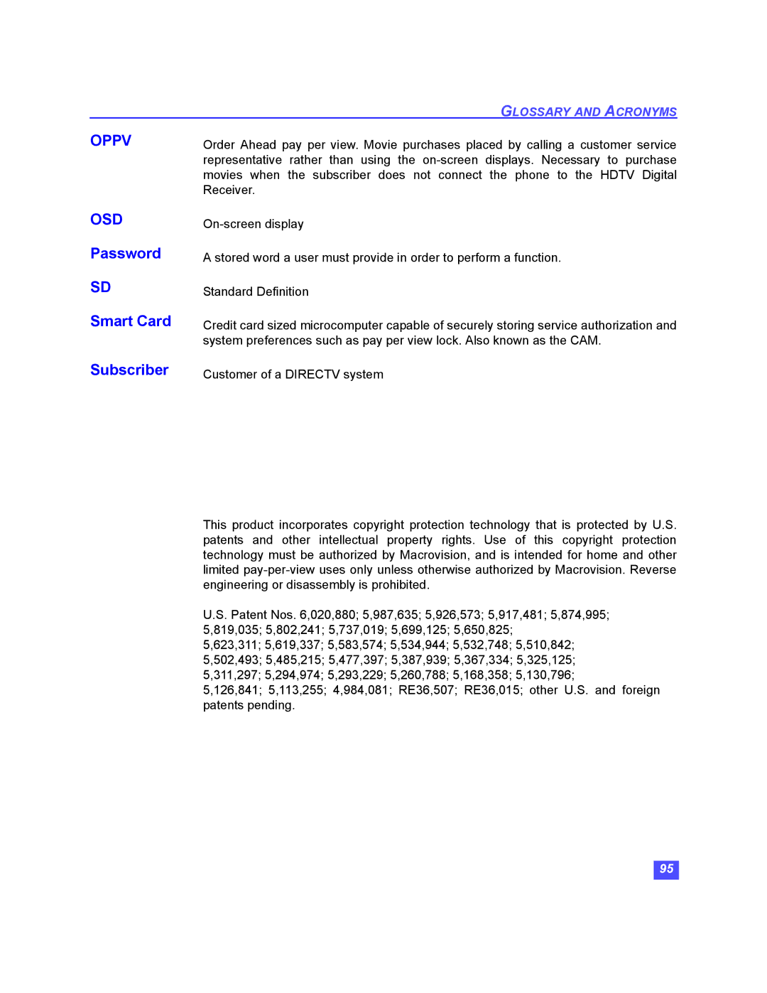 Panasonic TU-HDS20 manual Oppv, OSD Password Smart Card Subscriber 