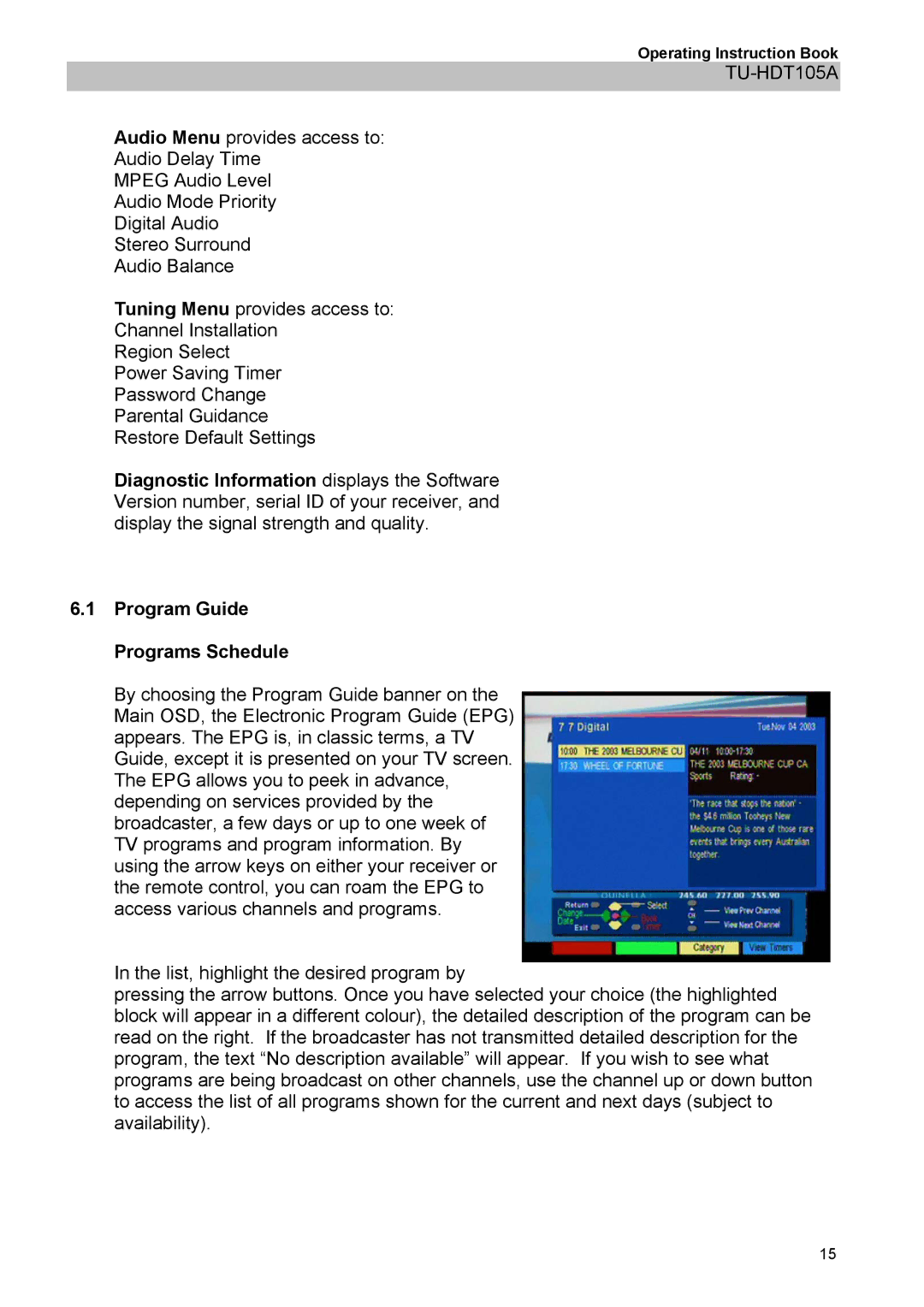 Panasonic TU-HDT105A manual Program Guide Programs Schedule 