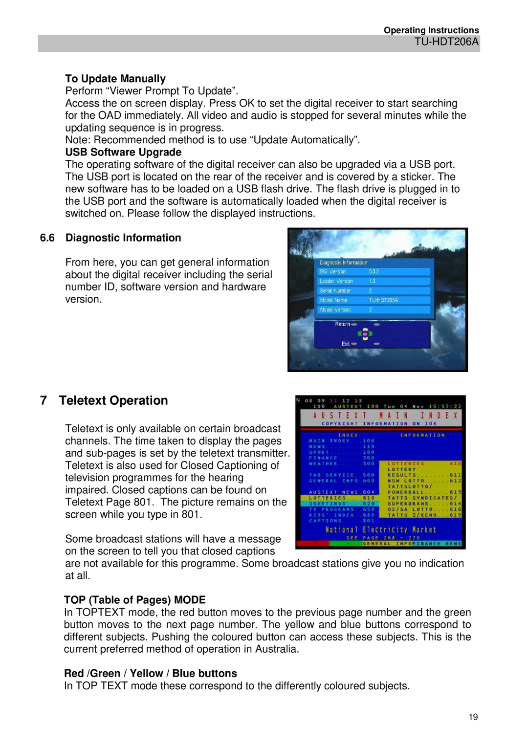 Panasonic TU-HDT206A manual Teletext Operation 