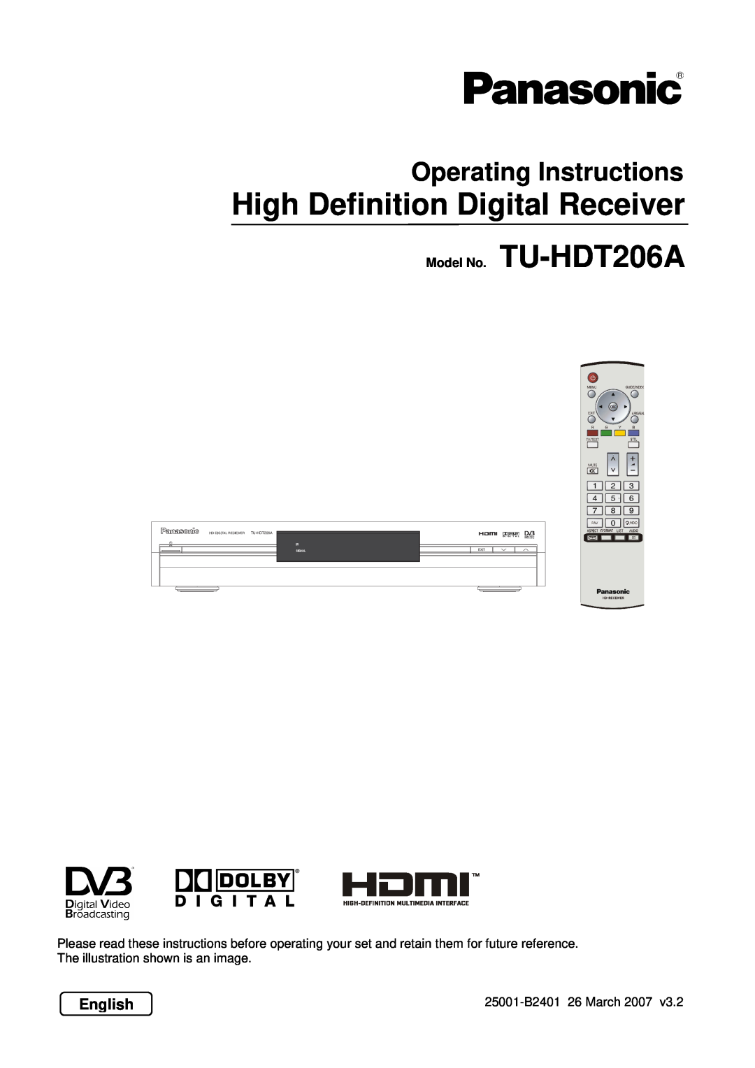 Panasonic manual High Definition Digital Receiver, Operating Instructions, English, Model No. TU-HDT206A 