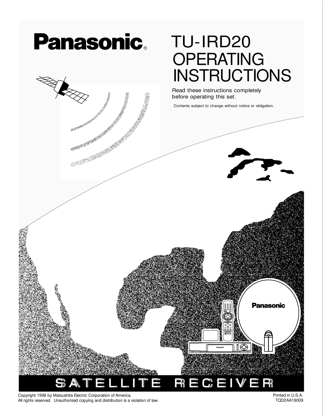 Panasonic manual TU-IRD20 Operating Instructions 