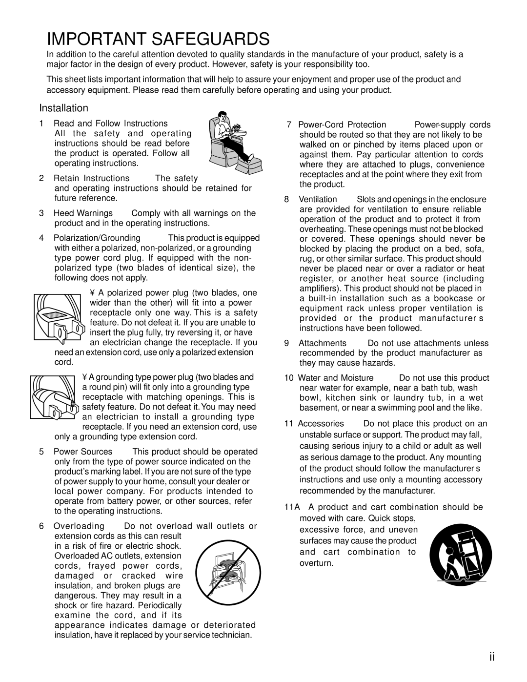 Panasonic TU-IRD20 manual Important Safeguards, Installation 