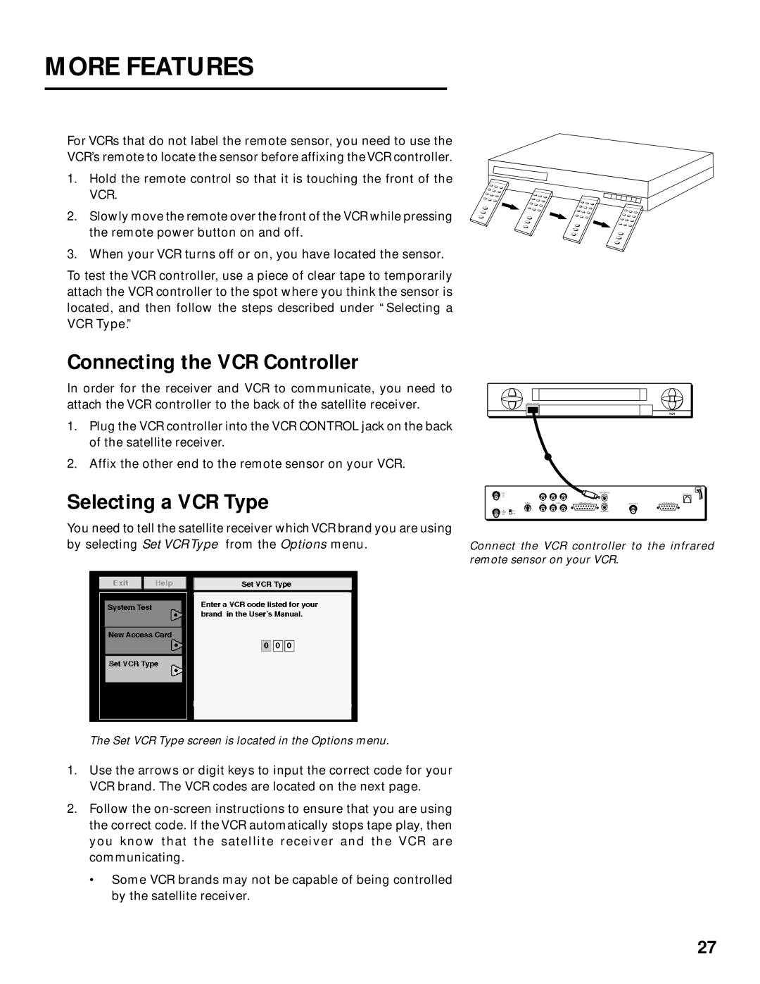 Panasonic TU-IRD20 manual Connecting the VCR Controller, Selecting a VCR Type 