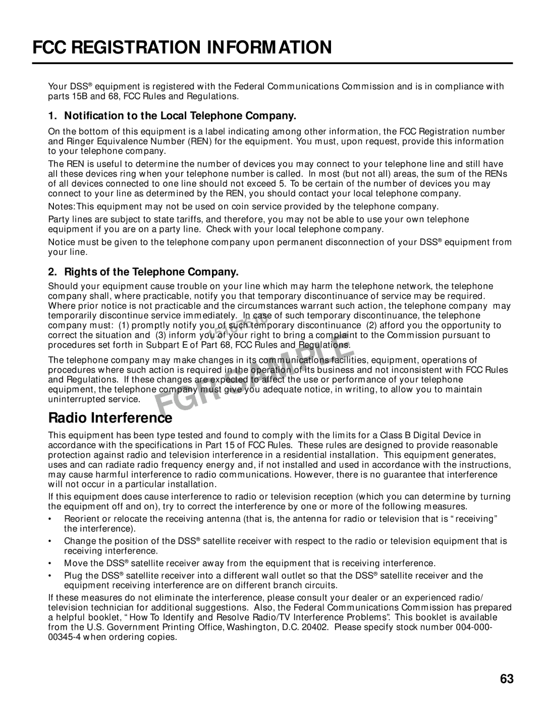 Panasonic TU-IRD20 manual FCC Registration Information, Radio Interference, Notification to the Local Telephone Company 