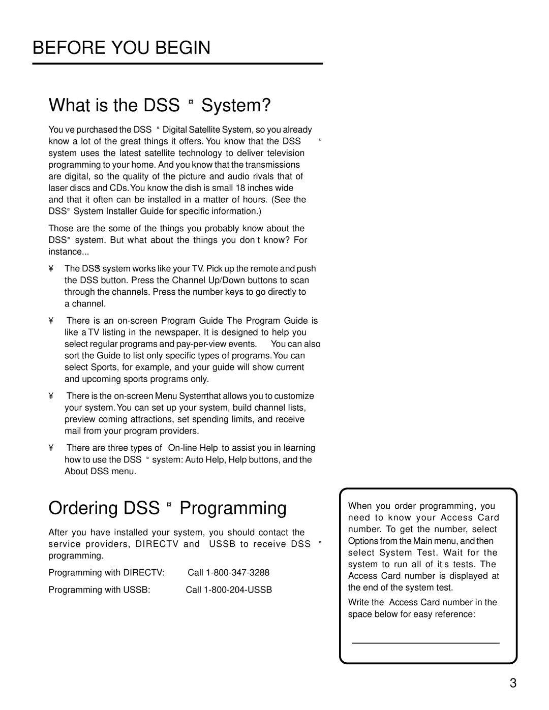 Panasonic TU-IRD20 manual Before YOU Begin, What is the DSS System?, Ordering DSS Programming 