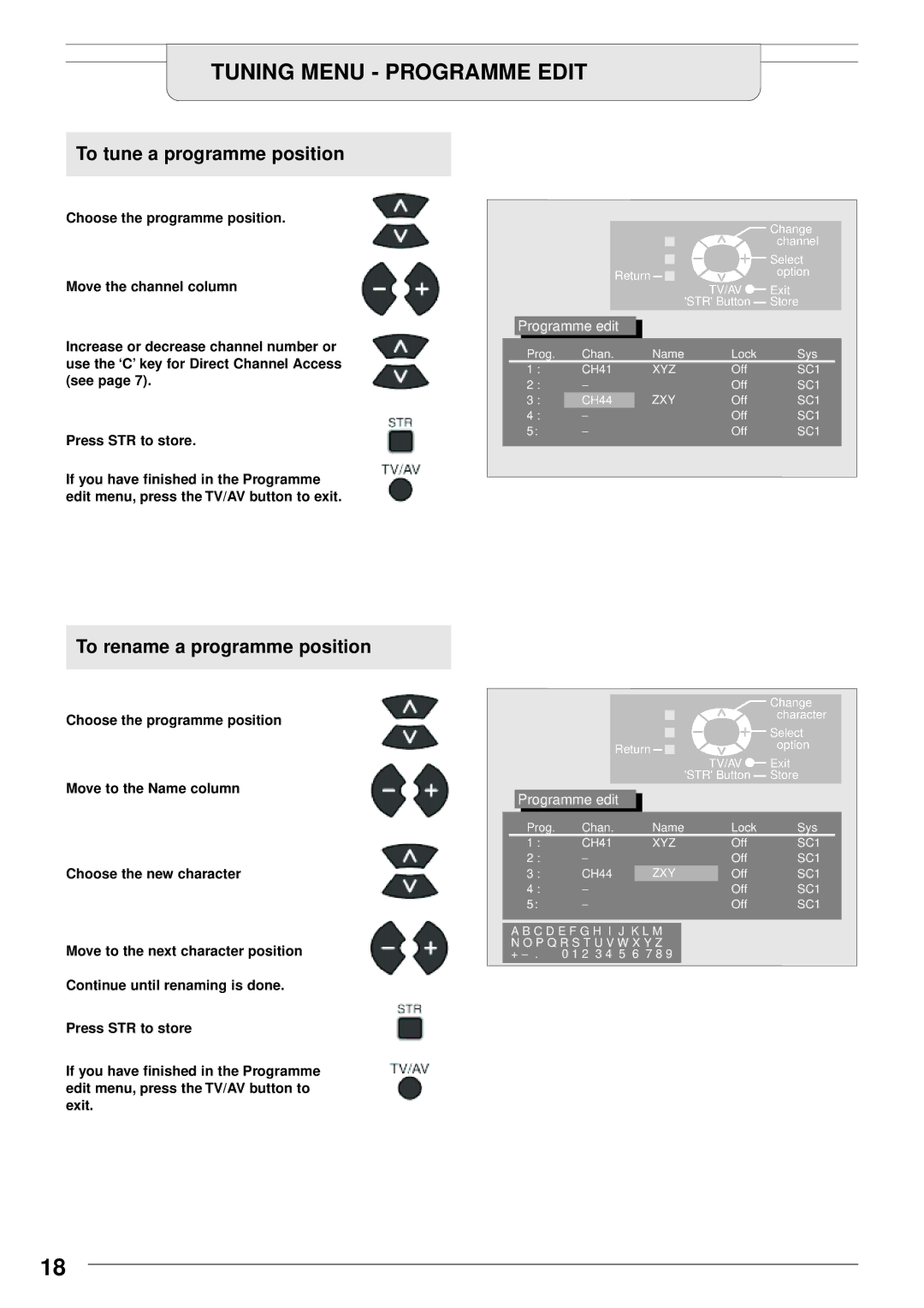 Panasonic TU-PTA100E manual To tune a programme position, To rename a programme position 