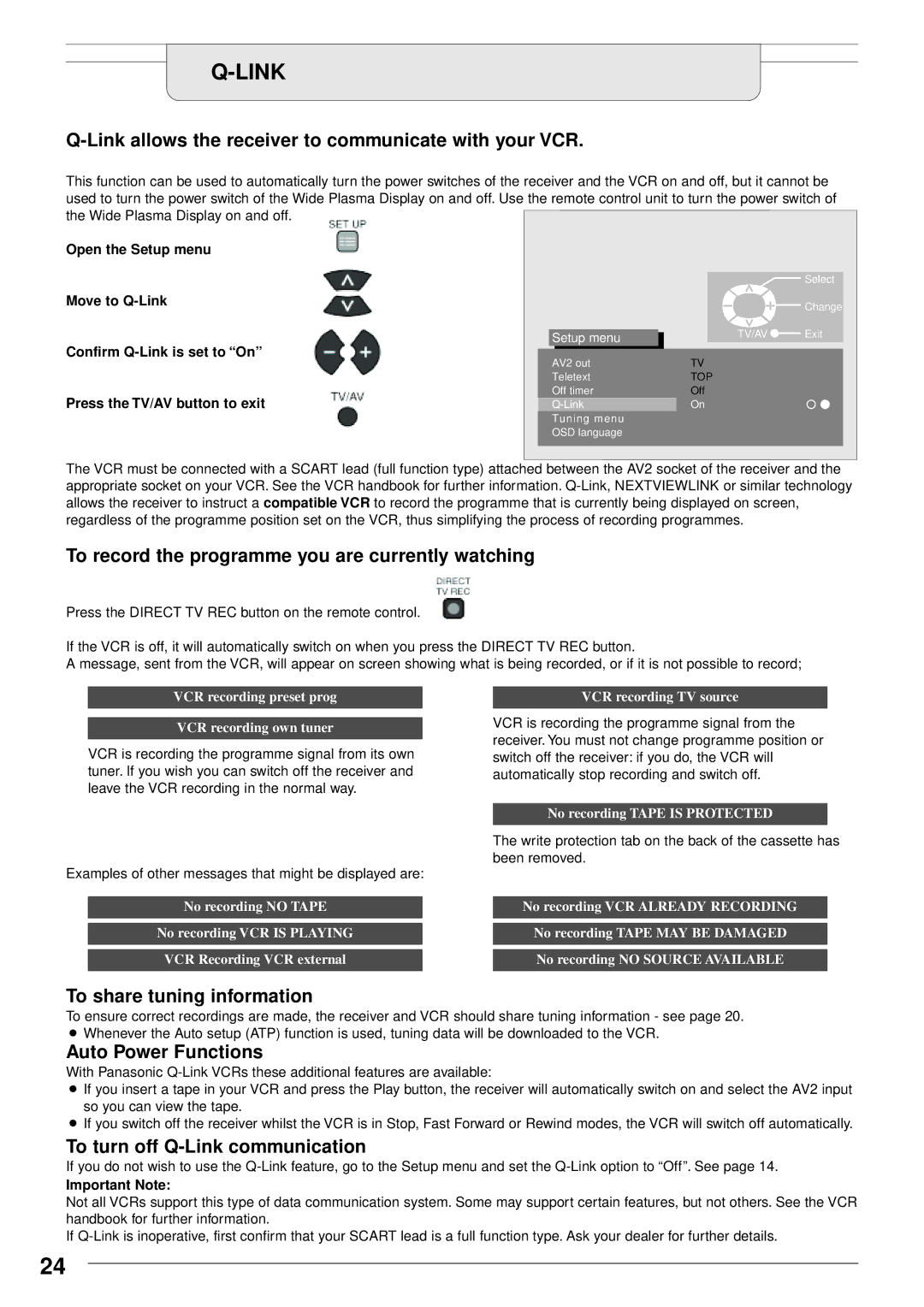 Panasonic TU-PTA100E manual Link 