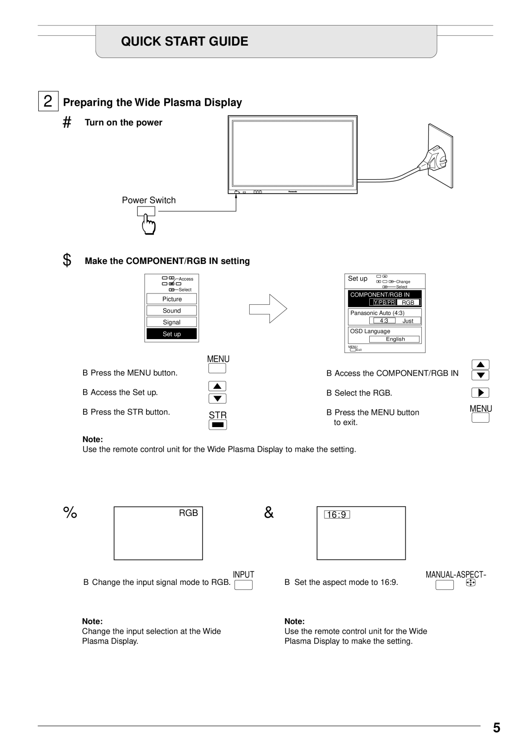 Panasonic TU-PTA100E manual Preparing the Wide Plasma Display 