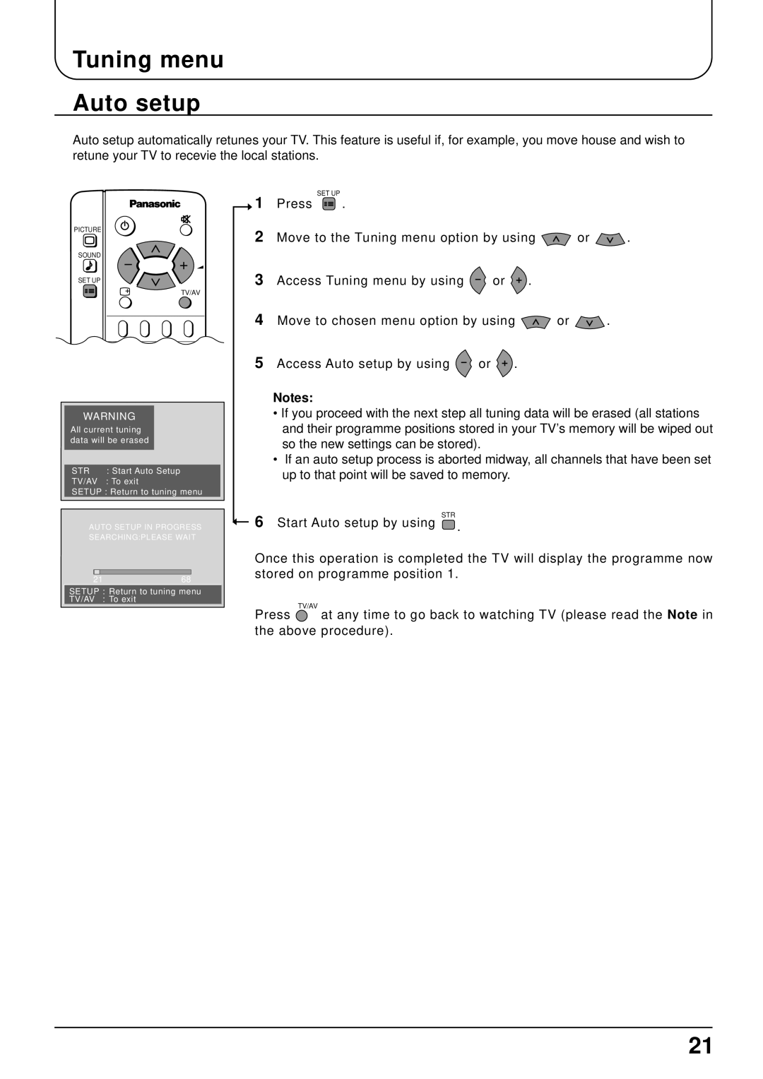 Panasonic TX-15LT2 operating instructions Tuning menu Auto setup 